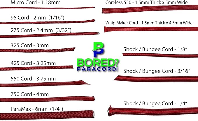 BORED? PARACORD! Nylon Micro Cord - 125 or 1000 Foot Spool Options - 70+ Colors and Patterns - 1.18mm Cord