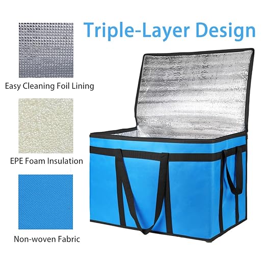 Bodaon 2-Pack Insulated Food Delivery Bag for Hot and Cold Meal, XXX-Large Cooler/Thermal Bags for Doordash/Uber Eats, Grocery Tote Insulation Bag for Catering, Pizza Warmer, Blue