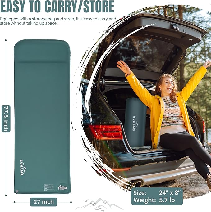 Camping Sleeping Pad - Ultra-Thick Camping Mattress Pad with Built-in Foot Pump Memory Foam Camp Pad - Easy Inflate&Deflate - 4-Season Portable Camp Sleeping Mat with Pillow for Travel/Car/Tent/Home