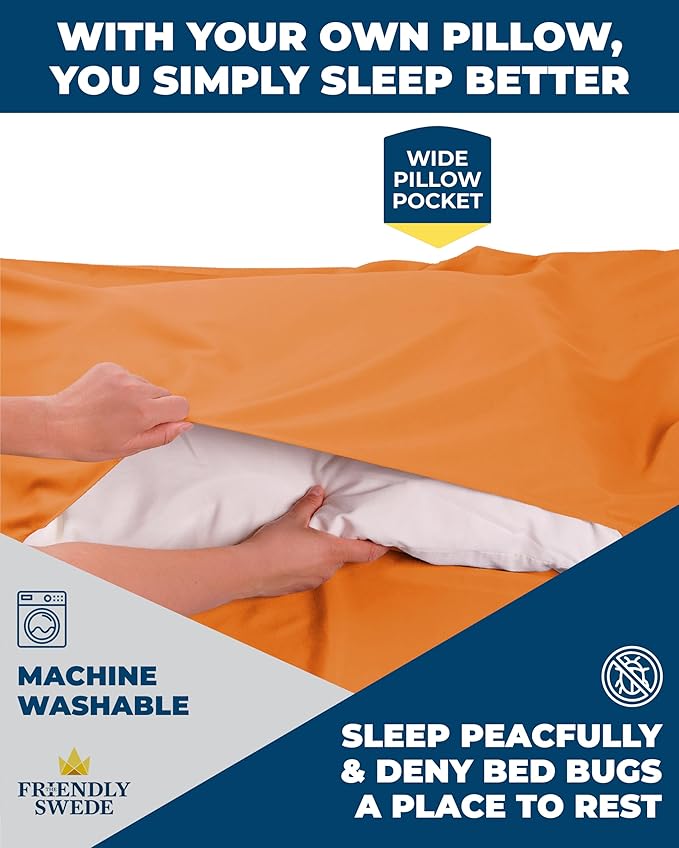 The Friendly Swede Sleeping Bag Liner — Ultralight Polyester or Cold Weather Microfiber Adult Sleep Sack; Thin Travel Sheets for Hotel; Camping Sheets; Travel Sleeping Bag with Pocket-Size Stuff Sack