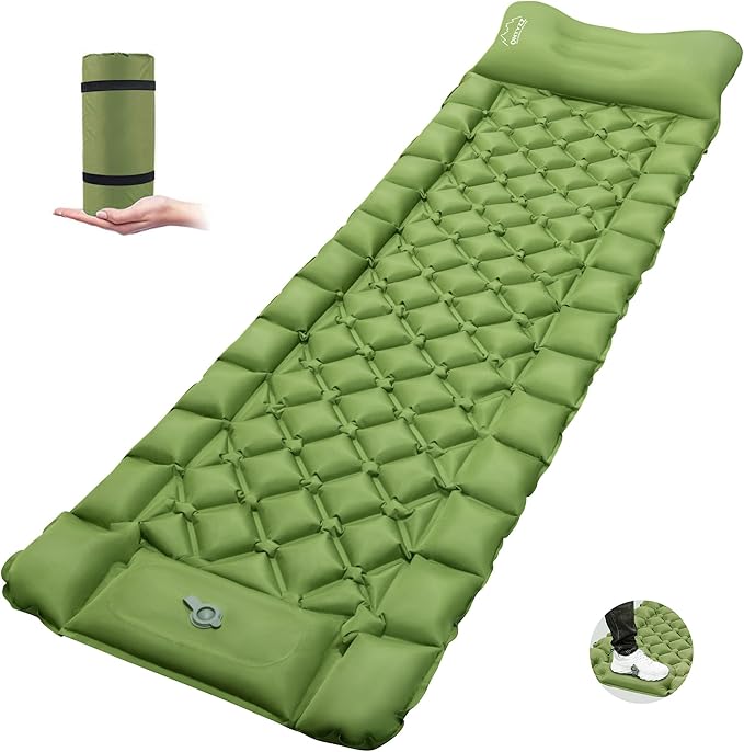 ONTYZZ Sleeping Pad Ultralight Inflatable Sleeping Pad with Built-in Foot Pump Upgraded Durable Compact Camping Air Pad for Hiking Traveling, Green