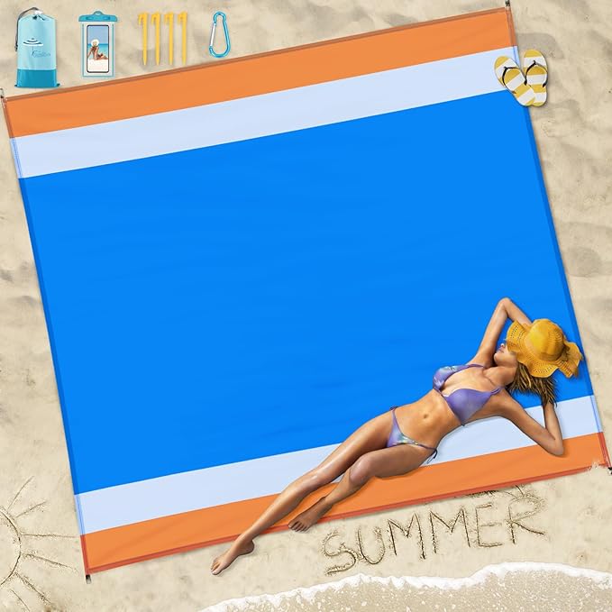 Beach Blanket Sandproof Waterproof 78''×81''1-5 Adults Oversized,Compact Lightweight Durable Beach Mat for Travel Camping Hiking Picnic Blanket