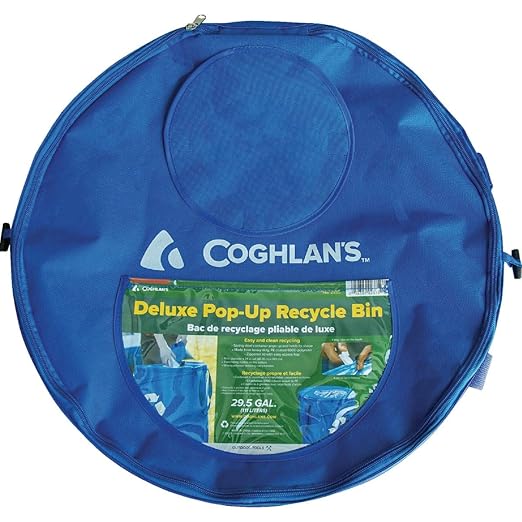 Coghlan's Deluxe Durable Pop-Up Recycling Can – Collapsible Bin with Zippered Lid, Bag Clips, and Anchoring Points for Camping, Home, and Outdoor Use – 29.5 Gallon