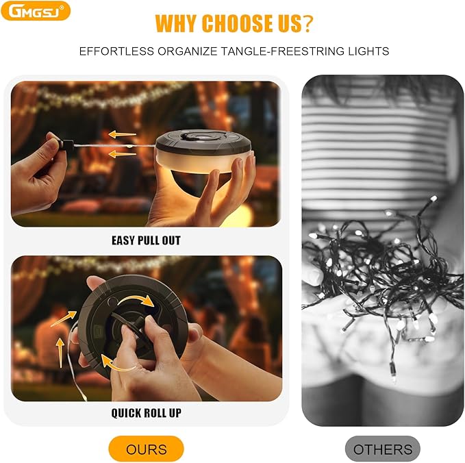 Camping String Lights - Outdoor String Lights with 8 Modes, Type-C Fast Charging, Durable & Waterproof for Camping, Party, and Christmas, Portable & Easy-to-Store with Storage Box (32.8ft-1pcs)
