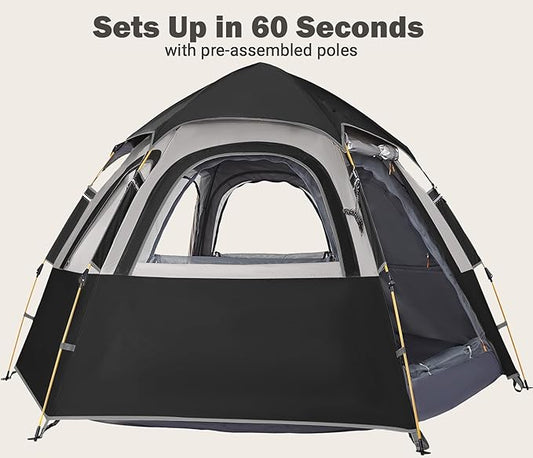Camping Tent with Instant Setup, 2/3 Person Weatherproof Tent Easy Quick Set Up in 60 Seconds with Rainfly Backpack Tent for Family Camping & Hiking, Upgraded Ventilation,Center Height 66-inch