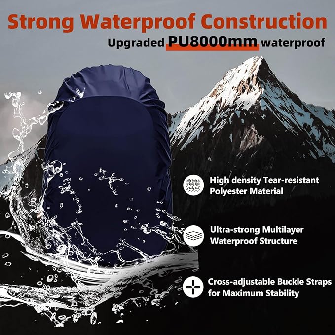 Frelaxy Waterproof Backpack Rain Cover, 8000mm Waterproof Level, Upgraded Ultra-Strong Multilayer Structure, Antislip Cross Buckle Strap, Ultralight Compact Portable, for Hiking, Camping, Traveling