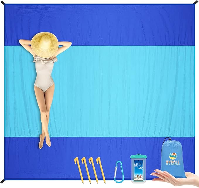 BYDOLL Nylon Beach Blanket Waterproof Sandproof Oversized 7'x7' Suits 1-5 Adults Sand Free Extra Large Blanket Lightweight Soft Picnic Mat for Beach Travel Camping