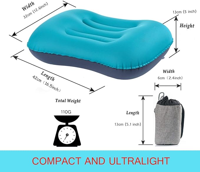 SUNYAO Ultralight Inflatable Camping Pillows - Compressible, Compact, Inflatable, Comfortable, Ergonomic Pillow for Neck & Lumbar Support While Camping,Backpacking,Hiking