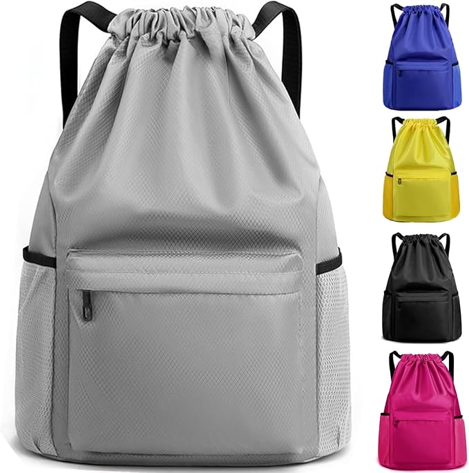 BLIRITEL Drawstring Backpack Waterproof String Bag, Gym Sackpack Sports Fitness Yoga Bag, Shopping Casual Backpack for Men Women (Light Grey)
