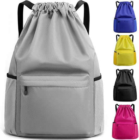 BLIRITEL Drawstring Backpack Waterproof String Bag, Gym Sackpack Sports Fitness Yoga Bag, Shopping Casual Backpack for Men Women (Light Grey)