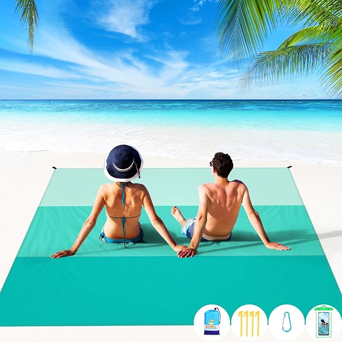BYDOLL Beach Blanket 78''X81'' 4-7 Adults Oversized Lightweight Waterproof Sandproof Blanket for Beach Large Picnic Mat Travel Camping