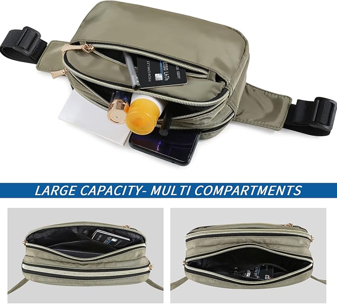 Fanny Packs for Women Men Fashion Plus Size Waist Pack Belt Bag Fanny Pack for Girls Boys with 5 Pockets Adjustable Belt, Cute Bum Bag Hip Bags for Travel Disney Running (Olive Green Fanny Pack)