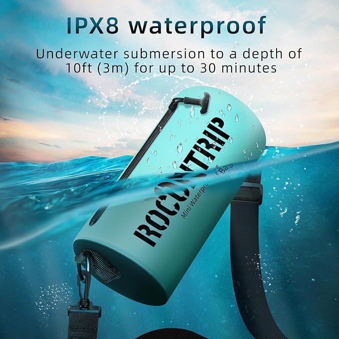 ROCONTRIP Crossbody Waterproof Bag IPX8 Dry Bag With Airtight Zipper Dry Sacks lightweight Portable Swimming Bag For Swimming Kayaking Camping Boating Rafting Fishing Travelling Snorkeling