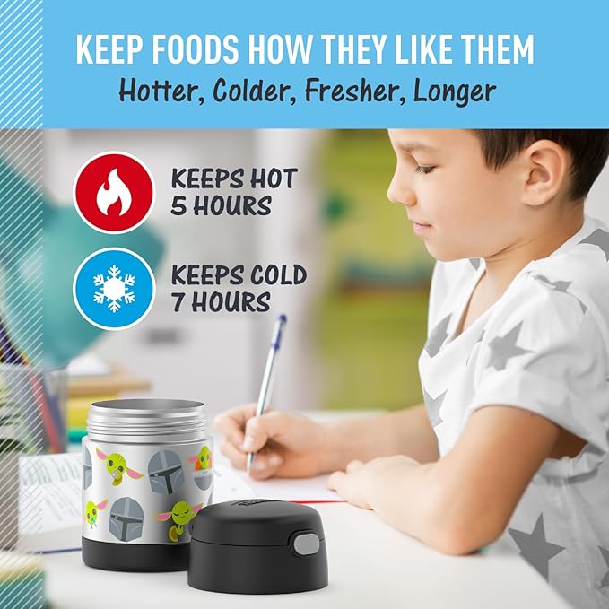 Thermostat Kids Vacuum Insulated Food Jar with Spoon, Mandalorian, 10 Ounce, Stainless Steel