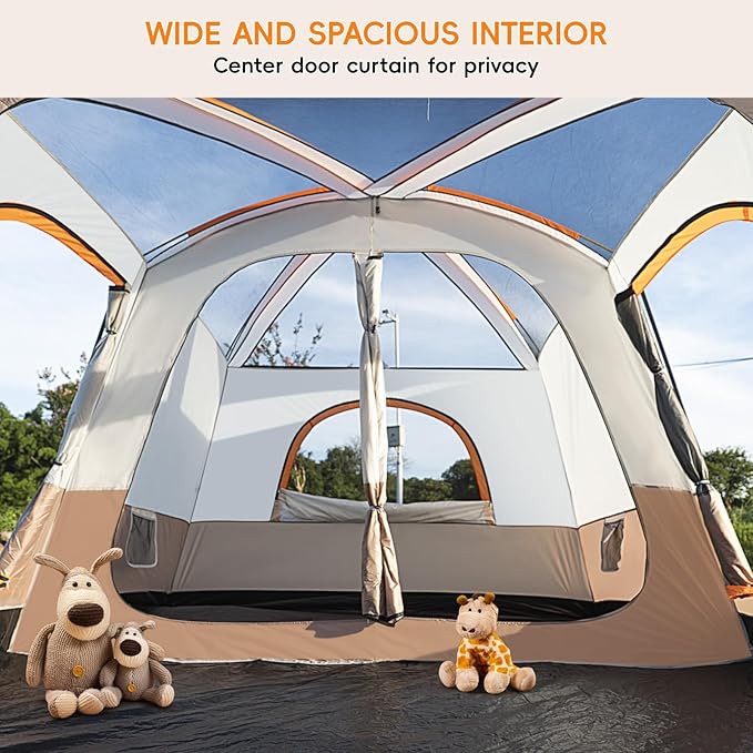 Camping Tent 4-6 Person, Double Layer, Multi-Room Family Cabin Tents with 3 Doors, Mesh Windows, Rainfly & Windproof, Large Waterpoof Tents for Outdoor Camping Hiking Picnic Gathering