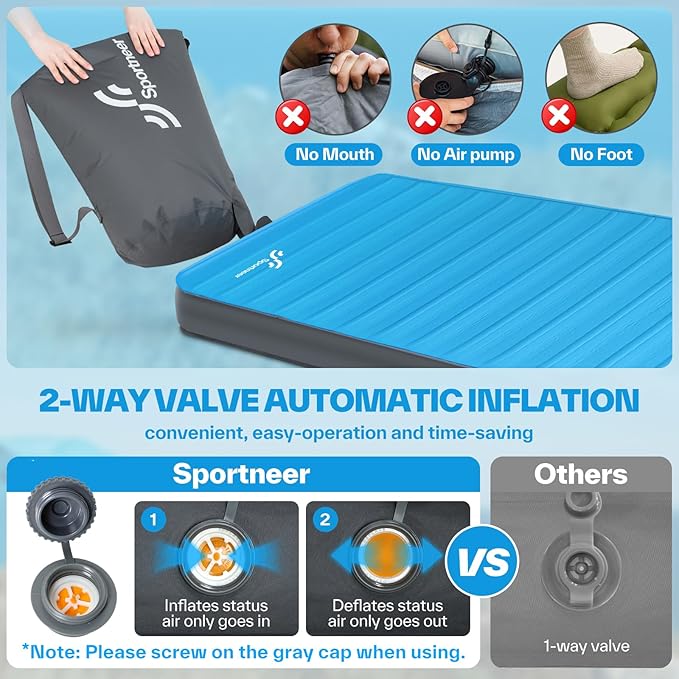 Sportneer Self Inflating Sleeping Pad, 4" Ultra-Thick Elasticity Foam Camping Mat with 10 R Value, 4-Season Insulated Durable Camping Pad Air Mattress for Car Travel Tent Home, 78" x 30"