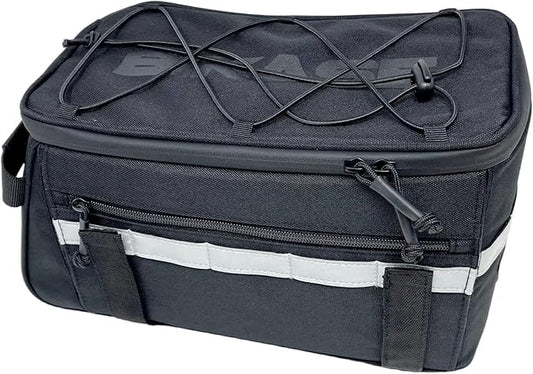 BiKase Big Momma Bike Trunk Bag - Universal Fit Medium Rear Rack Bag with Side Pockets, Top Bungee, Mesh Pocket, Key Holder & Reflective Accents - Spacious Bicycle Rack Bag for Ebikes & Bicycles