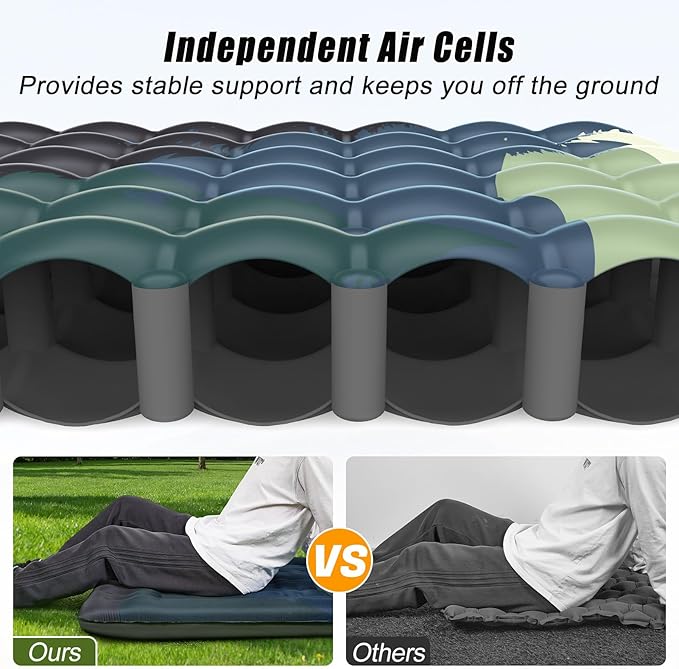 Camping Sleeping Pad Extra Thick 5 Inch Inflatable Camping Pad with Pillow Sleeping Mat Built-in Foot Pump Portable Lightweight Camping Air Mattress for Backpacking Hiking Tent