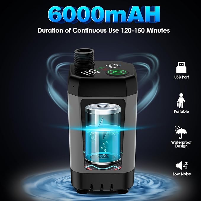 Portable Shower, Portable Shower for Camping with 5 Gallon Collapsible Bucket, 6000mAH Camping Shower with Smart LED Display, Multiple Spray Patterns for Outdoor Camping, Hiking, Pet Bathing