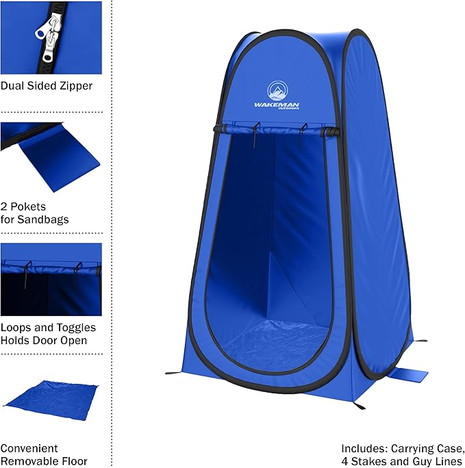 Pop Up Pod - Privacy Shower Tent, Dressing Room, or Portable Toilet Stall with Carry Bag for Camping, Beach, or Tailgate by Wakeman Outdoors