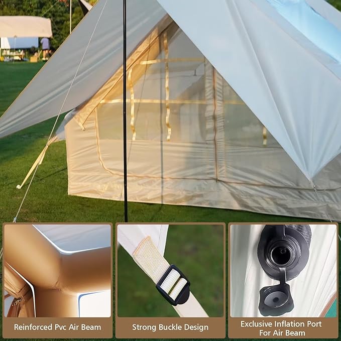 Inflatable Camping Tent with Pump, Upgraded Waterproof Windproof Glamping Blow Up Tent, Easy Setup 4 Season Air Cabin House with Mesh Windows & Door,4-6 Persons