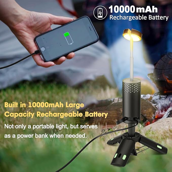 Camping Light Telescopic, Rechargeable Collapsible Camping Lanterns with Stand, 10000mAh Magnetic Waterproof Camping Lamp, Outdoor Light for Emergency, Cool Camping Must Haves (Black)