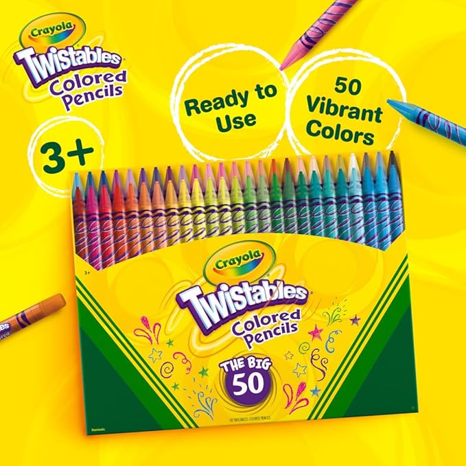 Crayola Twistables Colored Pencil Set (50ct), No Sharpen Colored Pencils For Kids, Coloring Book Pencils, Gifts for Kids, Ages 4+