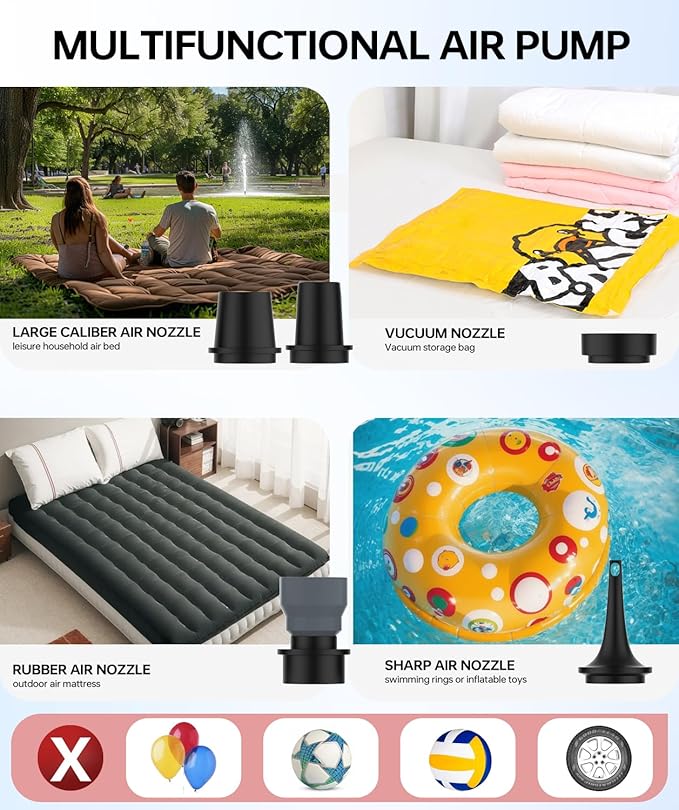 Mini Air Pump for Inflatables, Tiny Electric Air Pump 4.5kPa with Camping Lantern and Magnetic Adsorption,Rechargeable Travel Air Pump for Air Mattress,Sleeping Pad,Pool Float,Swimming Ring