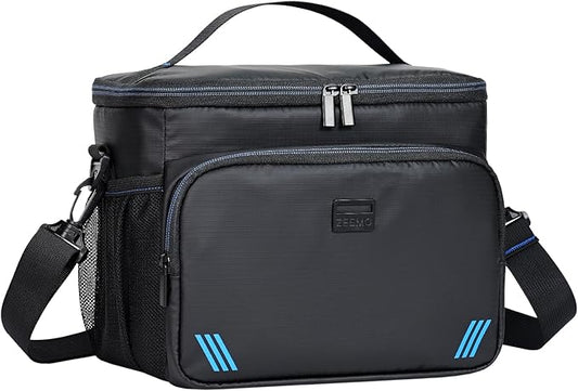 ZEEMO Insulated Lunch Bag for Men Women, Cooler with Adjustable Shoulder Strap, Leakproof Box for Work, Picnic, Black