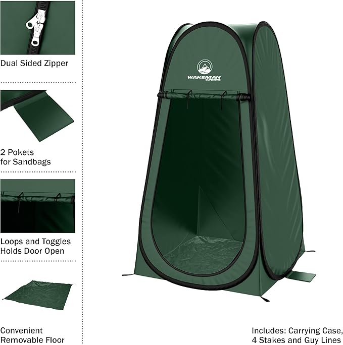 Pop Up Pod - Privacy Shower Tent, Dressing Room, or Portable Toilet Stall with Carry Bag for Camping, Beach, or Tailgate by Wakeman Outdoors