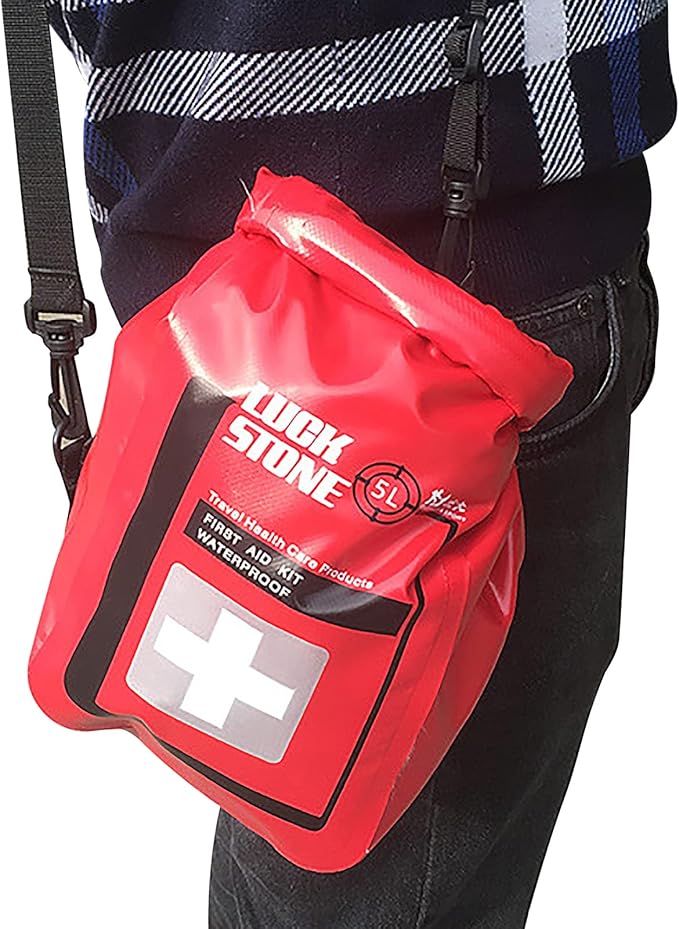 5L Waterproof First Aid Kit Bag Empty, Small Medicine Travel Storage Medicine Organizer Roll Top Dry Bag Cross Body, for Traveling, Camping, Kayaking, Boating, Beach, Red