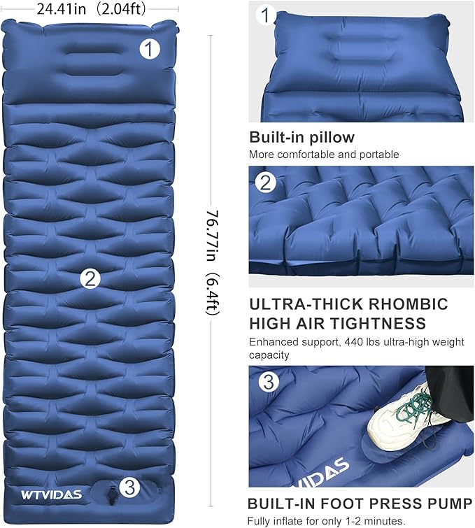 Oversized Camping Sleeping Pad,4.2" Thick Ultralight Camping Sleeping Mats for Adults,Camping Mattress with Pillow & Built-in Pump for Tent,Backpacking,Travel