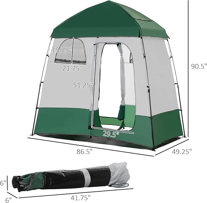 Outsunny Shower Tent, Pop Up Privacy Shelter for Camping, Dressing Changing Room, Portable Instant Outdoor Shower Tent Enclosure w/ 2 Rooms, Shower Bag, Floor and Carrying Bag