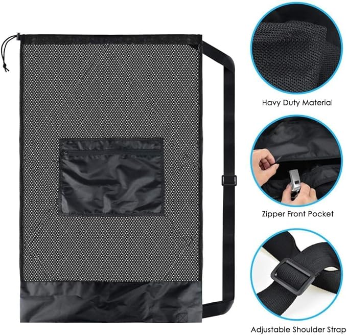 BROTOU Sports Mesh Bag Sports Equipment Bags Heavy Duty Drawstring Backpack Sport Balls Bag for Beach, Travel, Gym, Swimming Gear with Shoulder Strap