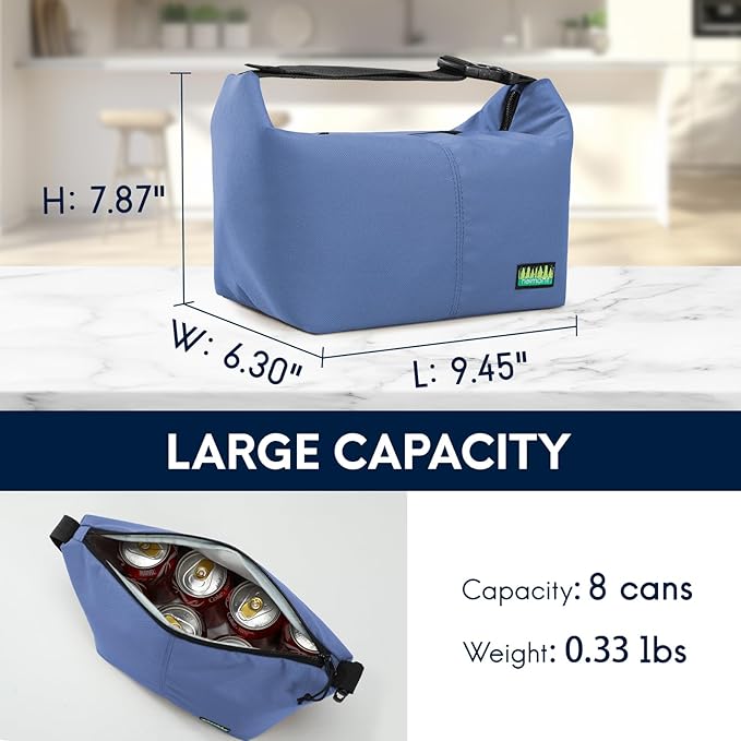 Haimont Small Lunch Cooler Bags for Work, Insulated Cooler Tote Lunchbag with Adjustable Buckle, Leakproof Soft Lunchbox for Outdoor, Daytrip, Camping, Blue