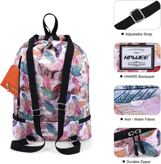 Dry Wet Drawstring Backpack with Shoe Compartment for Women Adjustable Gym Bag