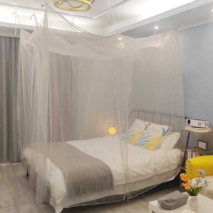 No-See-Um mesh Square Mosquito Net for King Size Bed 2 Openings Netting Mosquito Net for Beds, Finest Holes Mesh 2000 Mosquito Netting for Bed (Square King Grey Color)