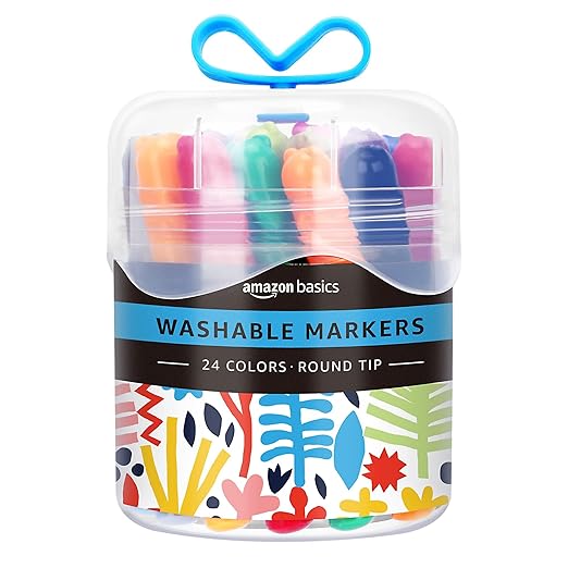 Amazon Basics Washable Markers for Kids, Round Tip Assorted, Pack 24