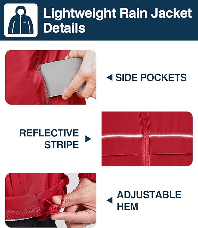 SWISSWELL Rain Jacket Men Waterproof Windbreaker, Lightweight Hooded Raincoat for Daily Casual