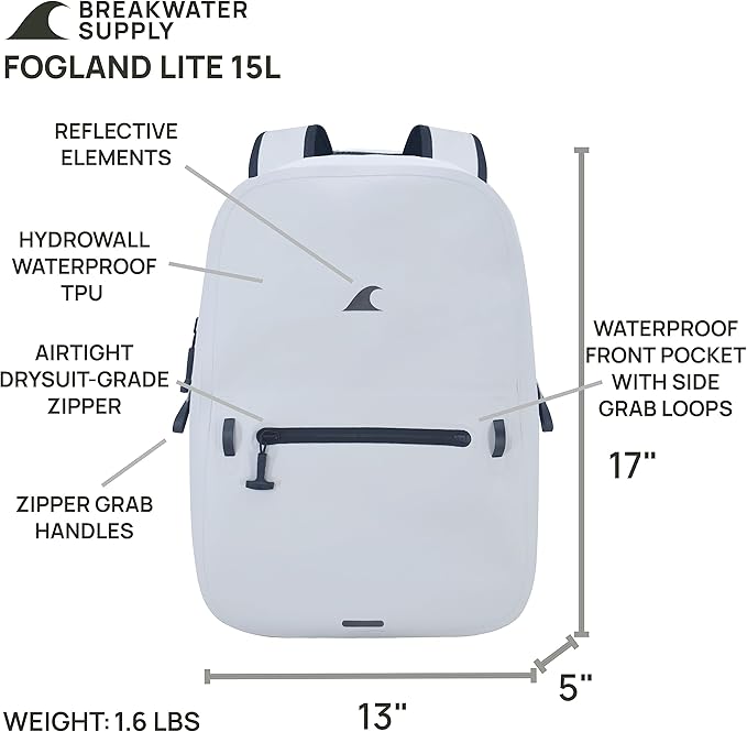 Breakwater Supply™ 100% Waterproof Submersible Backpack, Laptop Bag, Airtight Zippers | Travel Outdoors | Fogland 25L 20L 15L