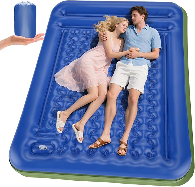 Double Sleeping Pad for Camping, Extra Thick 5 Inch Self-Inflating 2 Person Camping Mattress,with Built-in Foot Pump, Insulated Inflatable Camping Mat for Backpacking, Hiking, Tents & Winter