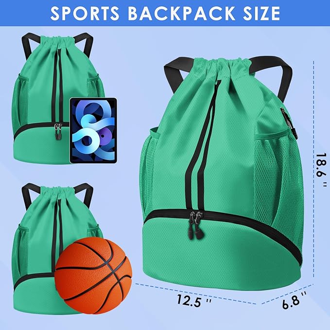 BROTOU Soccer Bags, Football Backpack, Volleyball Bag, Drawstring Soccer Backpack with Ball and Shoe Compartment