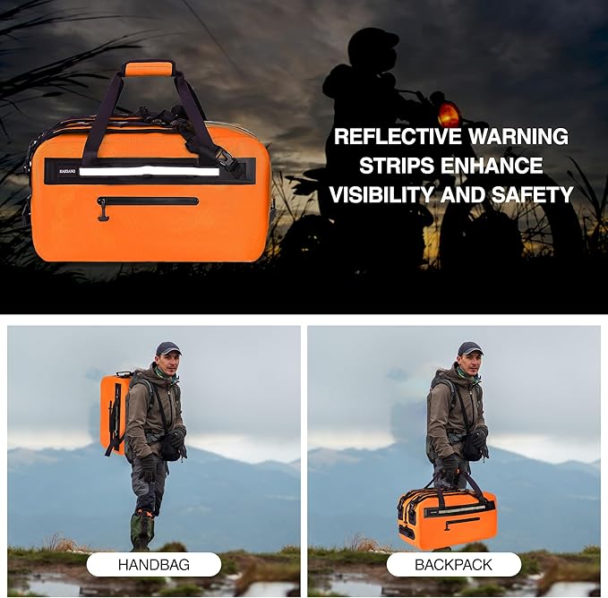 50L Waterproof Dry Duffle Bag Dry Backpack 840D TPU Heavy Duty Dry Bag,Rubber Airtight Zipper, for Kayaking,Boating,Motorcycling,Camping,Rafting,Surfing, Swimming,Fishing,Orange