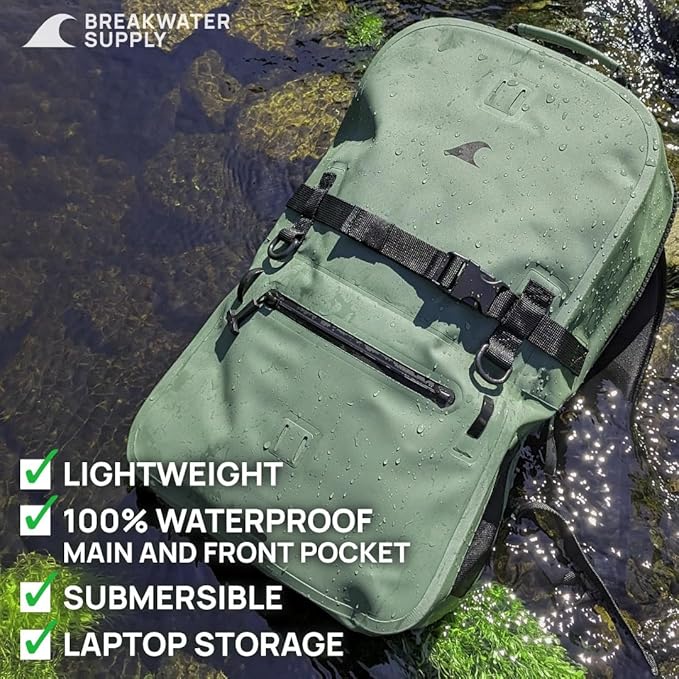 Breakwater Supply™ 100% Waterproof Submersible Backpack, Laptop Bag, Airtight Zippers | Travel Outdoors | Fogland 25L 20L 15L