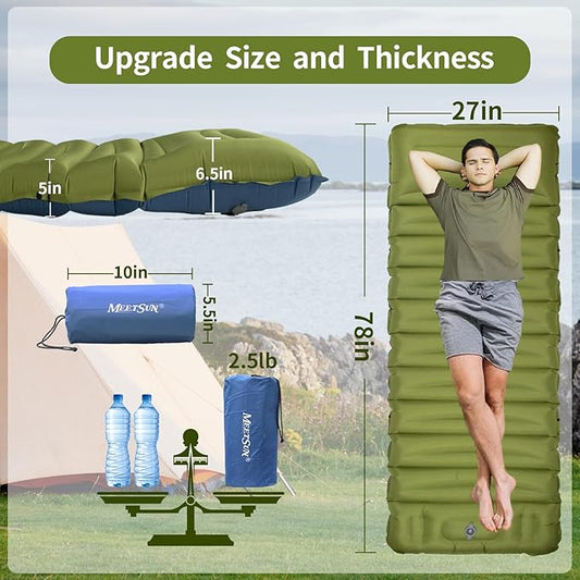 MEETSUN Insulated Sleeping Mat for Camping,50D Poly Pongee Fabric,Wear-Resistant,Enlarged Size,5" Thick Camping Mattress Pad with Built-in Foot Pump,Lightweight Sleeping Pad for Backpacking,Car,Tent.