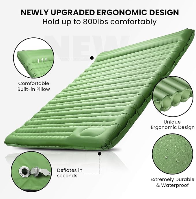 Double Sleeping Pad, 4.7“ Ultra-Thick Camping Mattress 2 Person for Backpacking, Hiking (Green, Full)