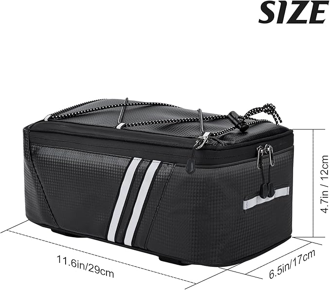 Bike Reflective Trunk Bags Waterproof Rear Rack Bag for Bicycle, 7L Capacity Insulated Storage Pannier Bag Bike Cargo Bag With Reflective Strips for Outdoor Travel Camping Picnic Commuter