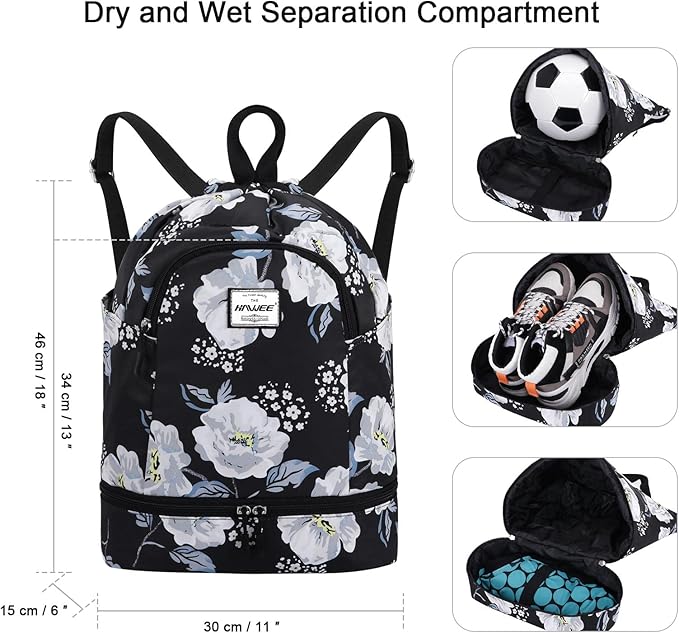 Dry Wet Drawstring Backpack with Shoe Compartment for Women Adjustable Gym Bag