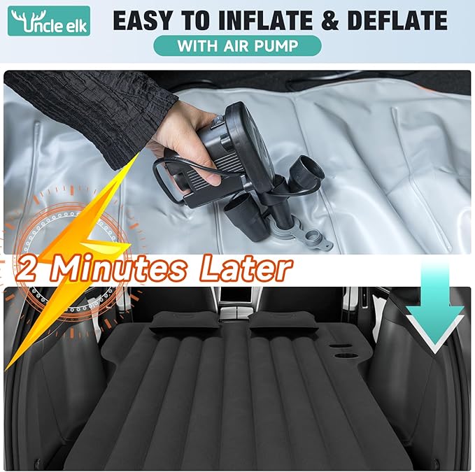 Model Y Mattress for Tesla, Inflatable SUV Mattress for Portable Camping Mattress Foldable Air Mattress with Air Pump and Storage Bag for Tesla Model Y and SUV Travel, Black