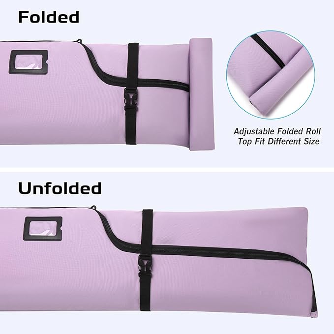 Padded Ski Bag - Waterproof, Adjustable Length, Fits Skis Up to 200cm, Portable Snow Travel Bag with Removable Shoulder Strap